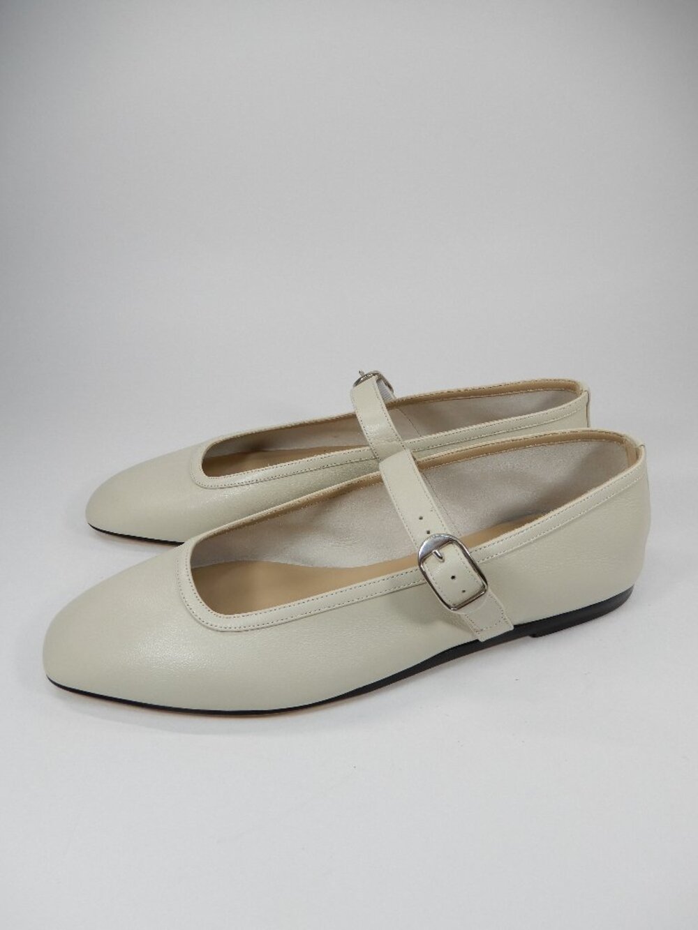 LE MONDE BERYL Mary Jane Ballet Flat 38 7.5 Ecru Lambskin Leather Square Toe NEW - Picture 4 of 16